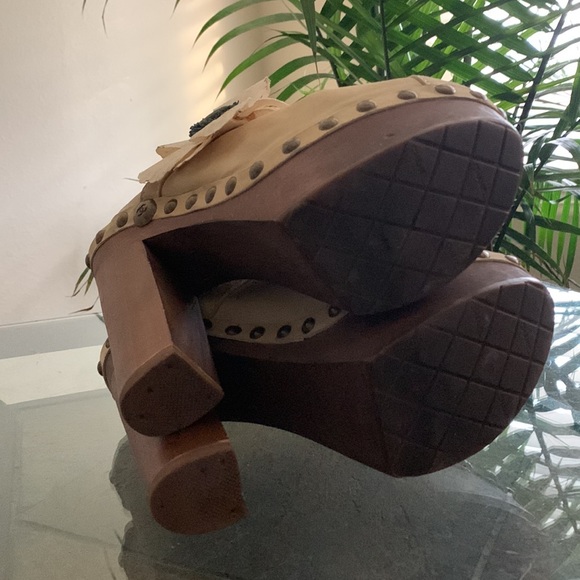 CHANEL Studded Floral High Heel Clog Sandals - Picture 11 of 14